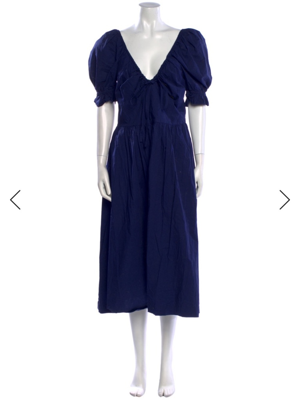 Hill House Navy Puff-Sleeve V-Neck Ophelia Midi Dress